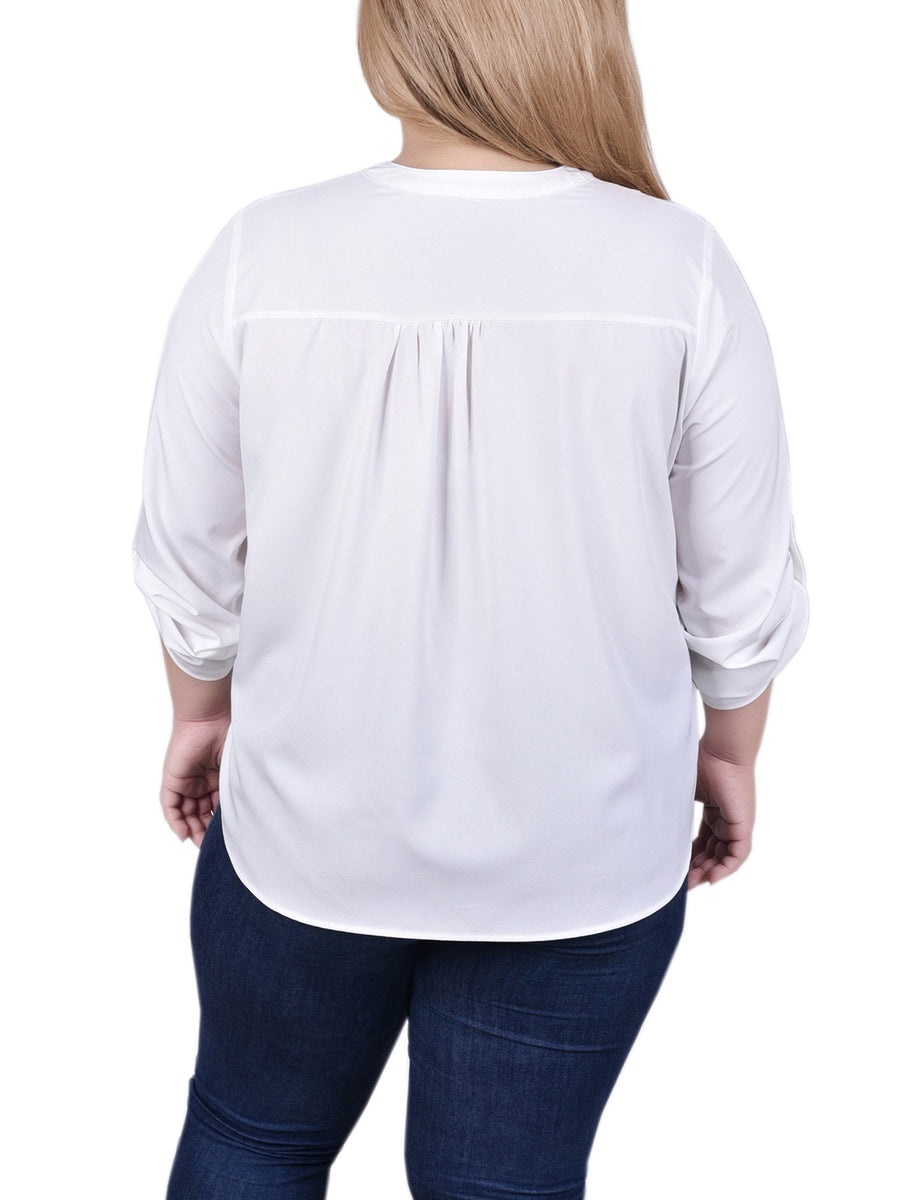  NY Collection Long Tab-Sleeve Blouse With Pockets - Golden Glow - Bonton