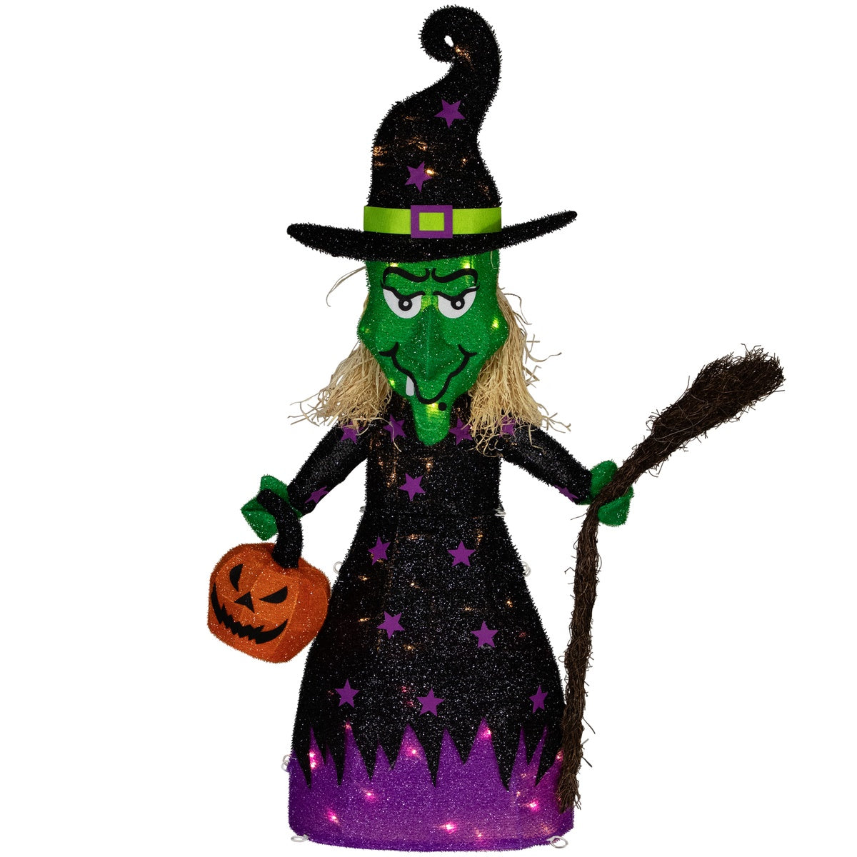  Northlight LED Lighted Witch With Broom Outdoor Halloween Decoration - 39