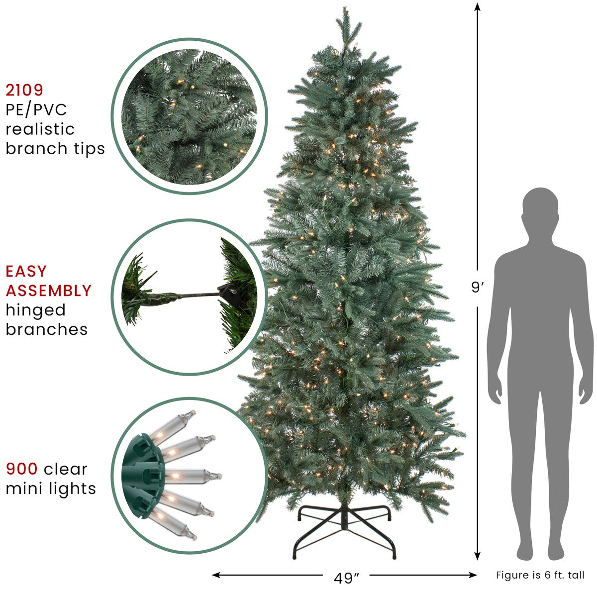  Northlight Real Touch™? Pre-Lit Slim Washington Frasier Fir Artificial Christmas Tree - 9' - Clear Lights - 9' - Bonton