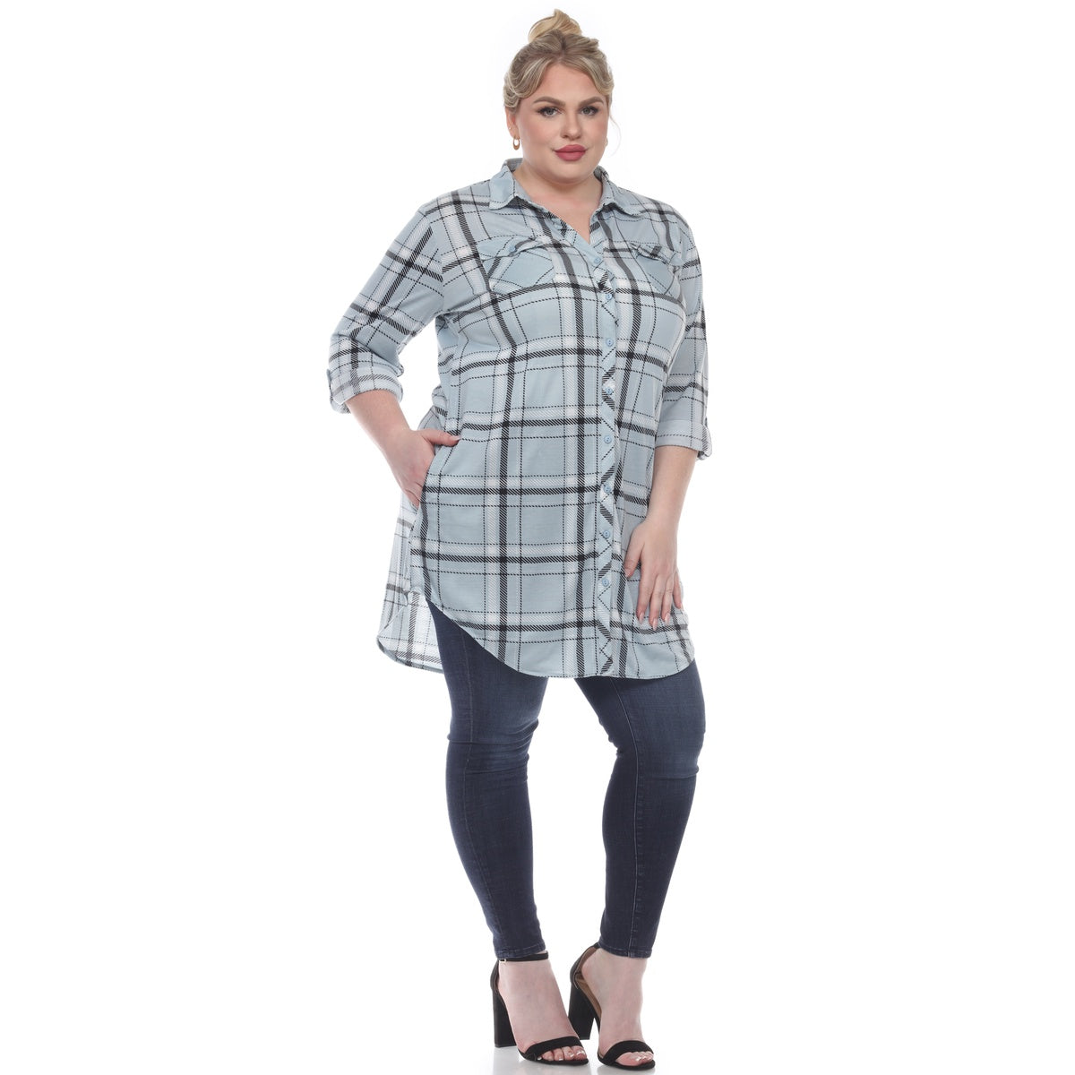  White Mark Plus Size Plaid Tunic Top - 1X - Bonton