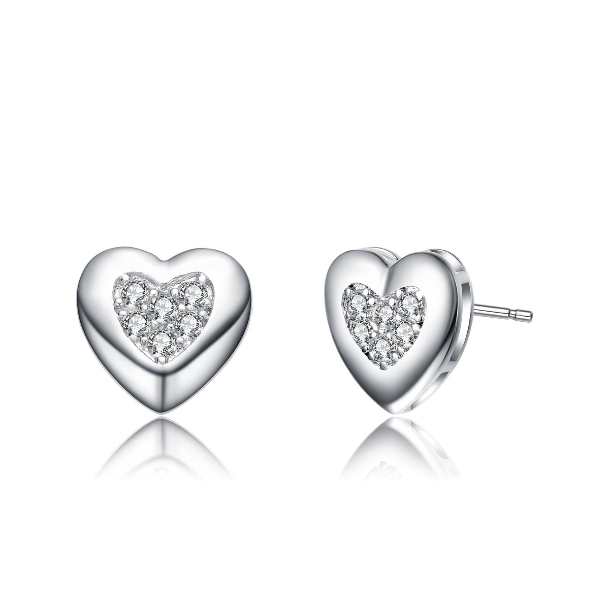  Genevive Ga 14k Yellow Gold Plated With 0.18ctw Cubic Zirconia Pave Heart Stud Earrings - gold - Bonton