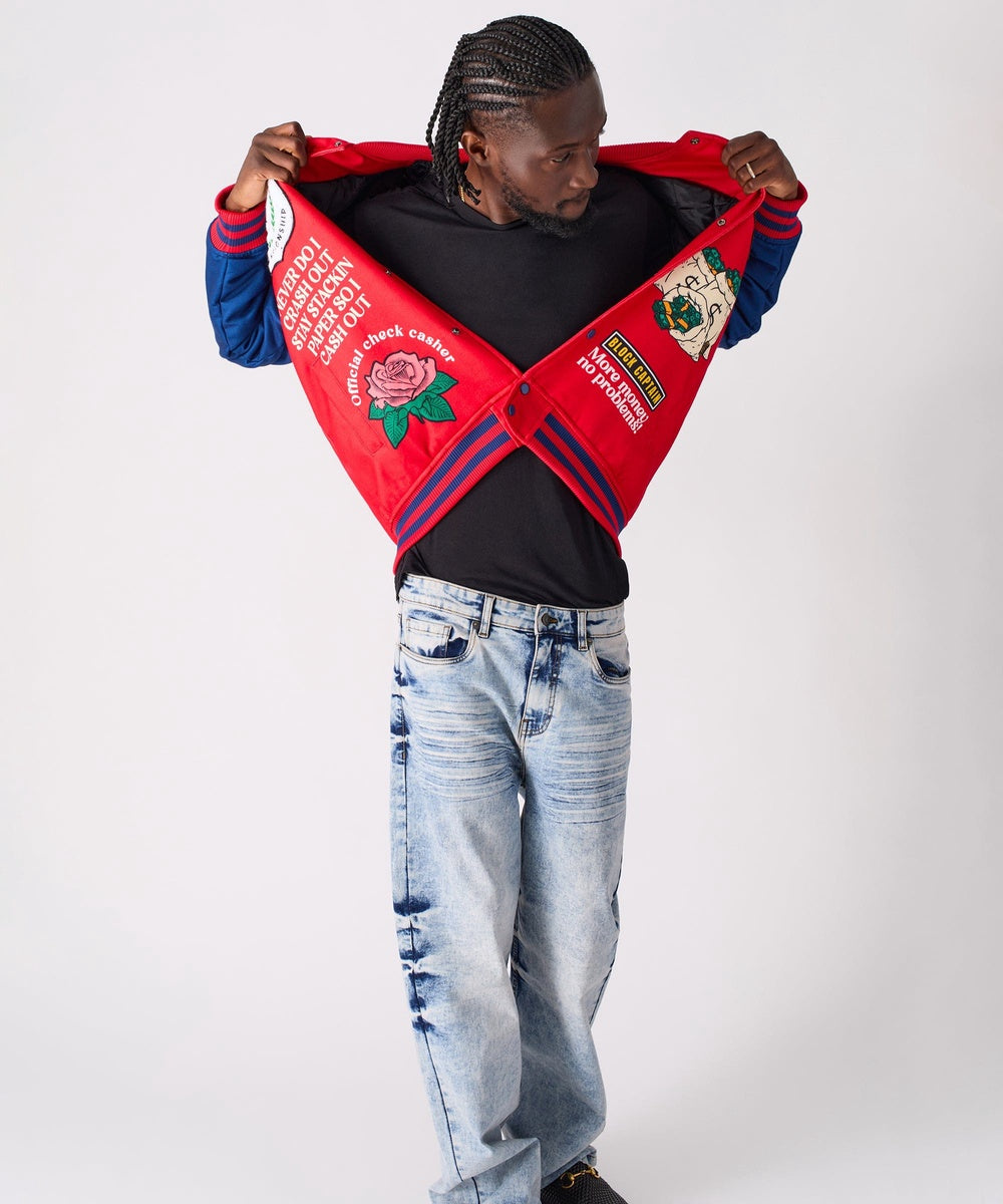  Reason Clothing Captain Varsity Jacket - Red - RED - Bonton