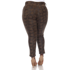 Plus Size Faux Suede Snake Print Pants