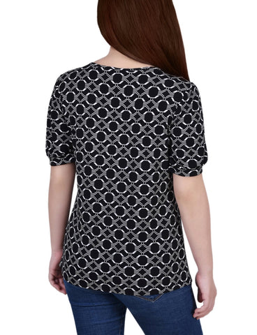 Petite Short Puff Sleeve Sheer Inset Top