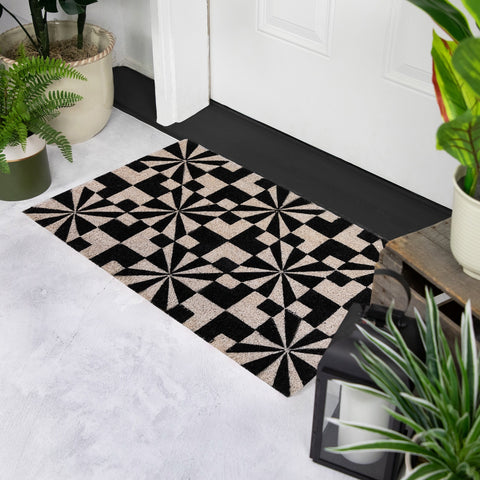 Black and Gray Abstract Rectangular Doormat 18" X 30"