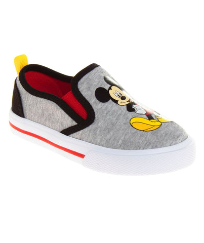 Mickey Mouse Casual No Lace Shoes - Low Top Canvas Slip-on Tennis Boys Sneakers - Disney Character Sneaker Shoe (Size 5-12 Toddler)