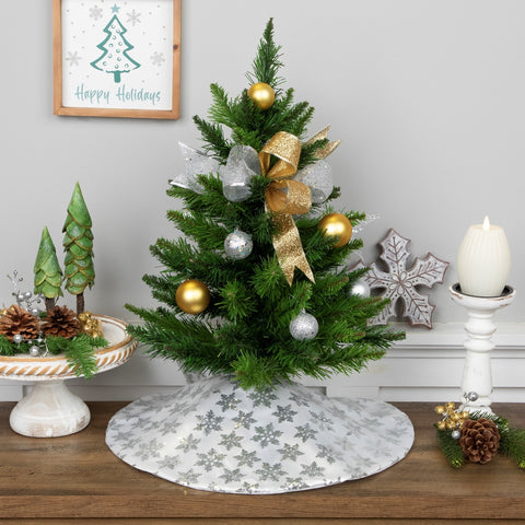 20" White and Silver Sequin Snowflake Mini Christmas Tree Skirt