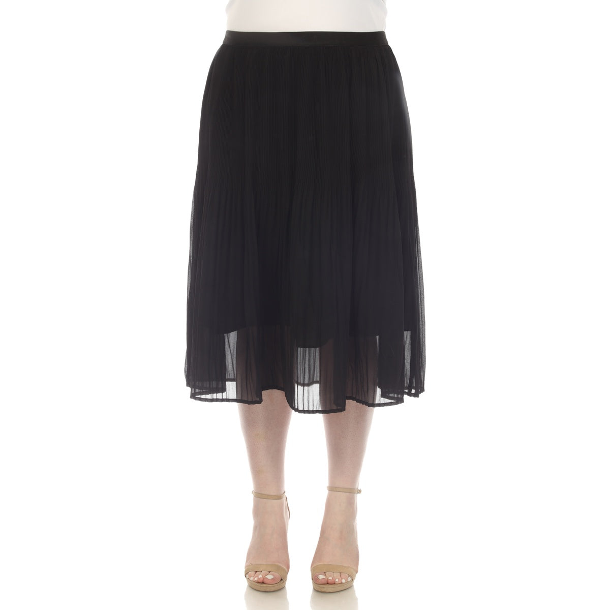  White Mark Plus Size Pleated Chiffon Midi Skirt - 3X - Bonton