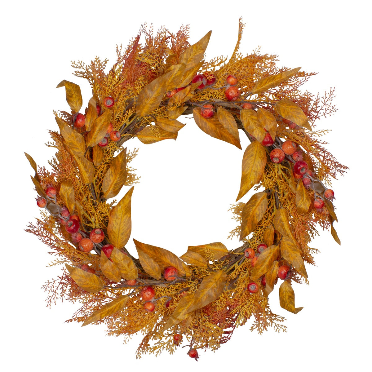  Northlight Yellow and Orange Berry and Leaves Fall Harvest Artificial Wreath - 24-Inch  Unlit - Default Title - Bonton