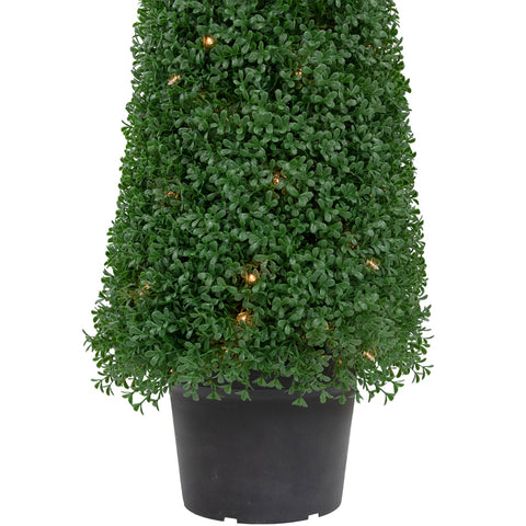 4' Pre-Lit Artificial Boxwood Cone Topiary Tree With Round Pot  Clear Lights