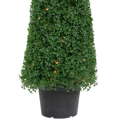 4' Pre-Lit Artificial Boxwood Cone Topiary Tree With Round Pot  Clear Lights