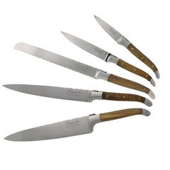 Laguiole Connoisseur Olivewood 5 Piece Kitchen Knife Set Plus Magnetic Display