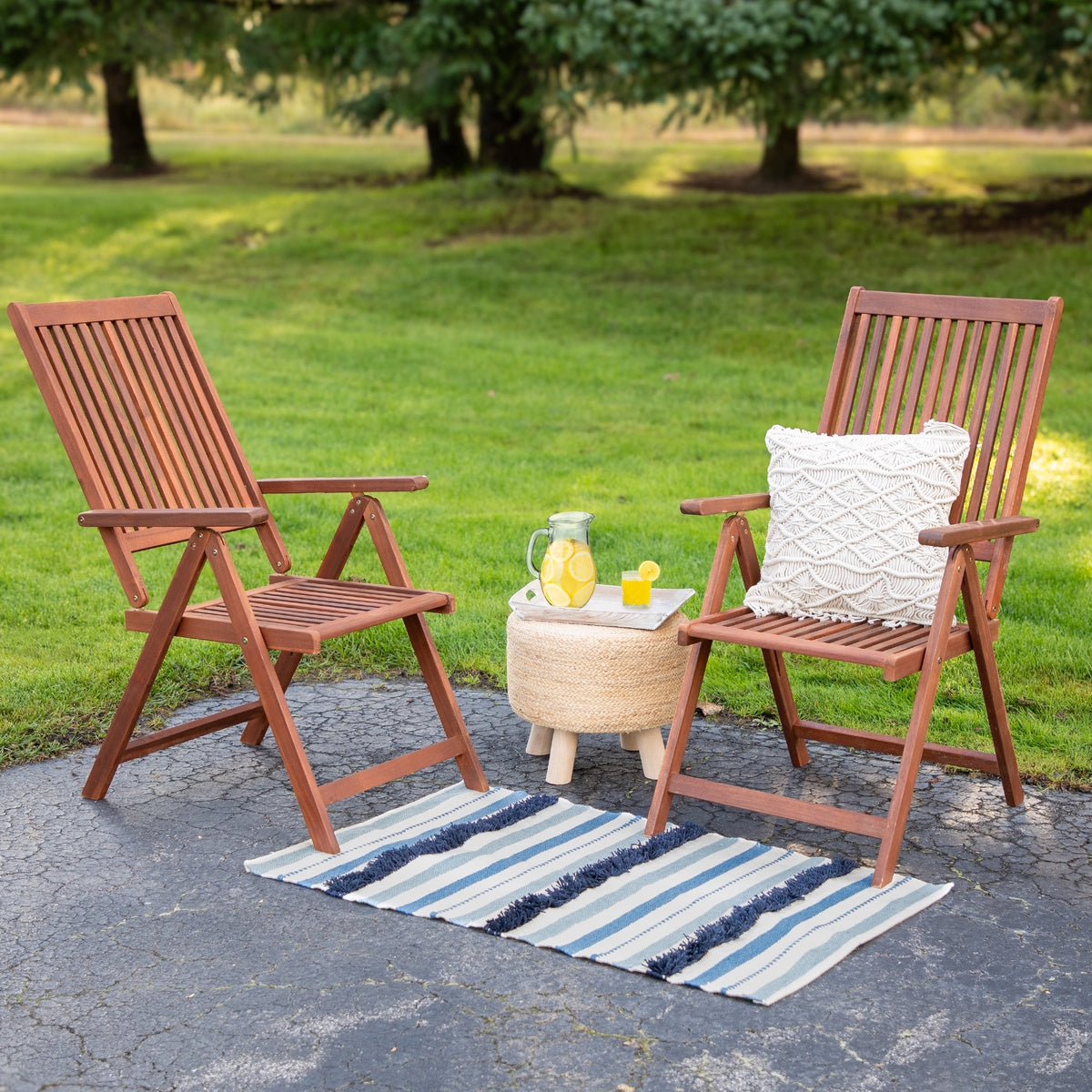  Northlight 3.5' X 2.25' Blue  Cream and Black Striped Handloom Woven Outdoor Accent Throw Rug - Default Title - Bonton