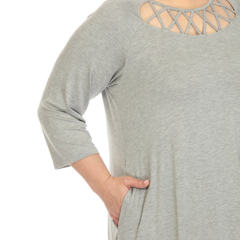 Plus Size Criss Cross Neckline Swing Midi Dress