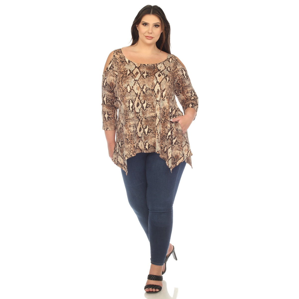  White Mark Plus Size Snake Print Cold Shoulder Tunic - 1X - Bonton