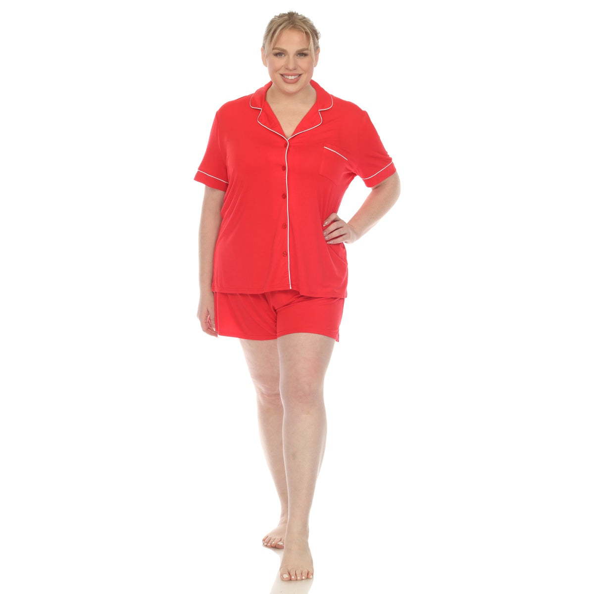  White Mark Plus Size Short Sleeve Bamboo Pajama Set - 1X - Bonton