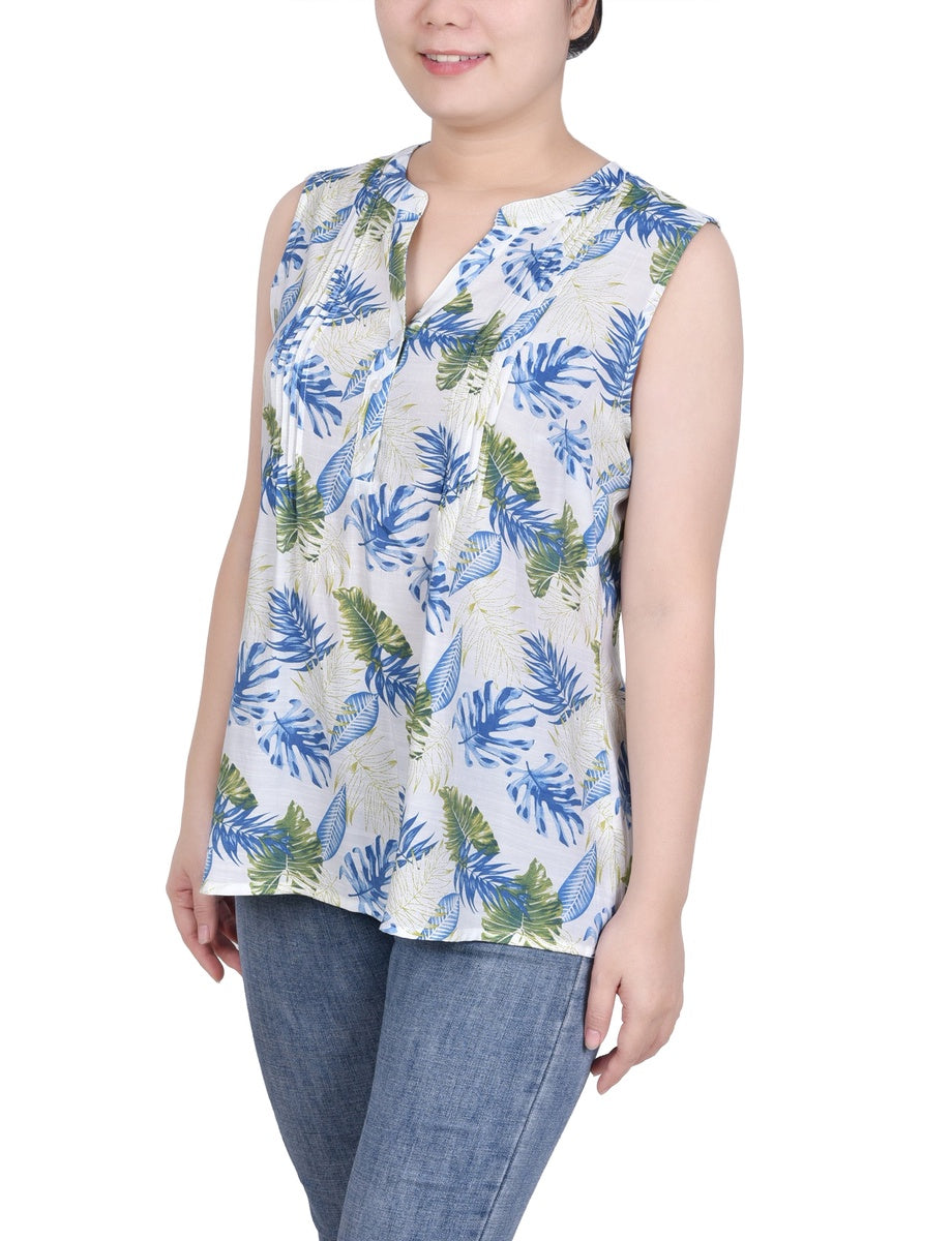  NY Collection Petite Sleeveless Pintucked Blouse - Black Palmdive - Bonton