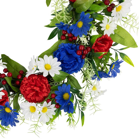Carnations and Daisies Patriotic Wreath - 20" - Red  White and Blue