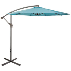 10ft Offset Outdoor Patio Umbrella With Hand Crank  Turquoise Blue