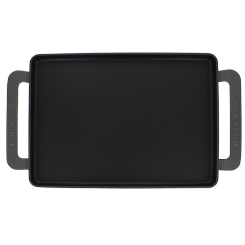 French Rectangular Enameled Cast Iron Griddle, 14-Inch, Caviar Grey