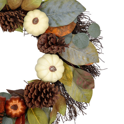 Pumpkin  Pinecone  and Gourd Artificial Fall Harvest Wreath  24-Inch  Unlit