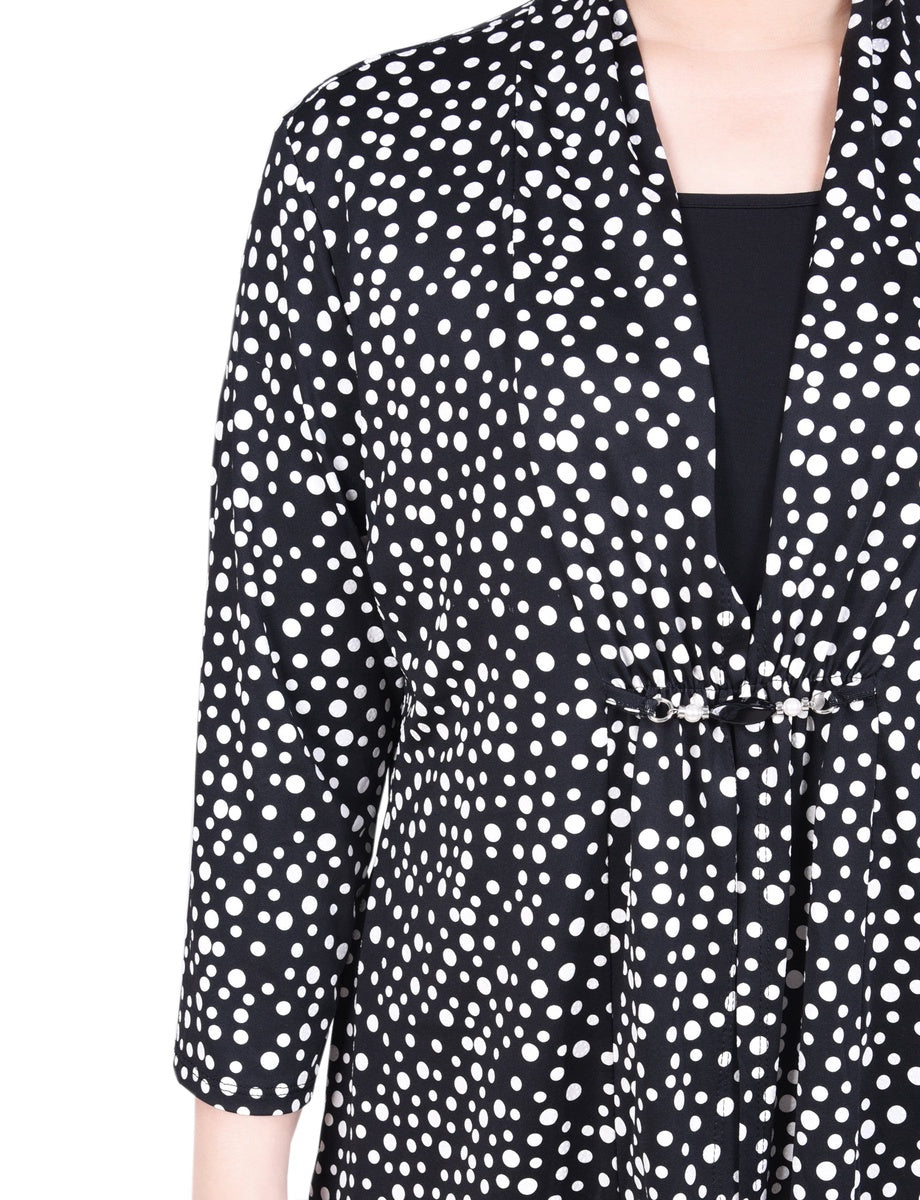  NY Collection Petite Puff Print 3/4 Sleeve Two-Fer Top - Jester Red Ivory Geo - Bonton