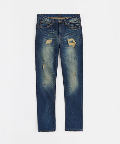 Men's Skinny Rip and Repair Denim Pants - Dark Blue