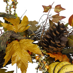 Sunflower  Pumpkin  Foliage and Pine Cone Fall Harvest Wreath - 24 Inch  Unlit