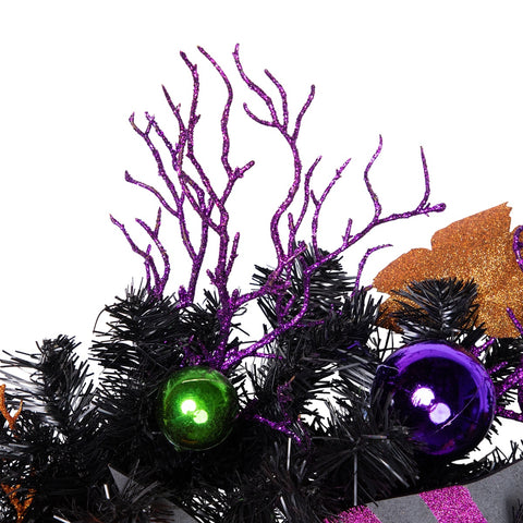 Jack-O-Lantern in Witches Hat Halloween Pine Wreath  24-Inch  Unlit