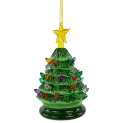 5" Green Battery-Operated LED Retro Ceramic Christmas Tree Ornament