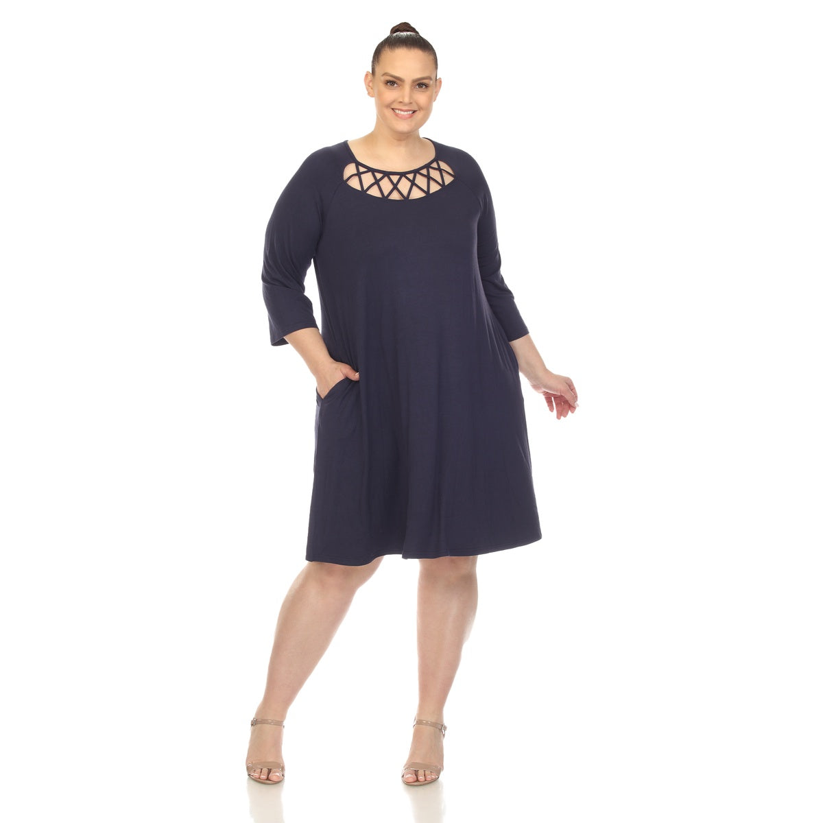  White Mark Plus Size Criss Cross Neckline Swing Midi Dress - 1X - Bonton