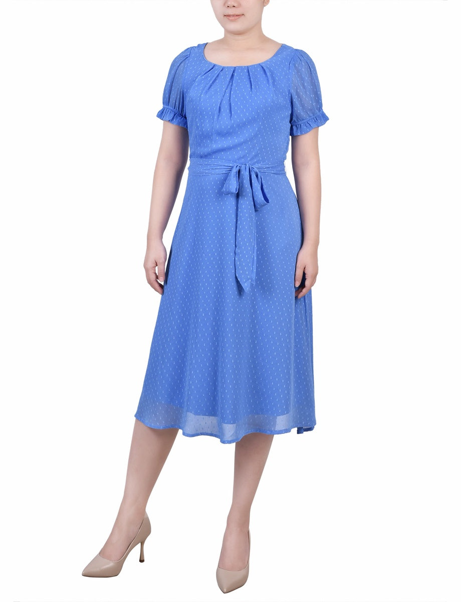  NY Collection Short Sleeve Belted Swiss Dot Dress - Mellow Rose Rectangle - Bonton