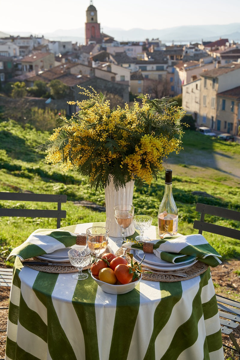  Caravan French Tablecloth St. Tropez Vert Stripes - 59 x 59 - Square - Seats 2-4 - Bonton