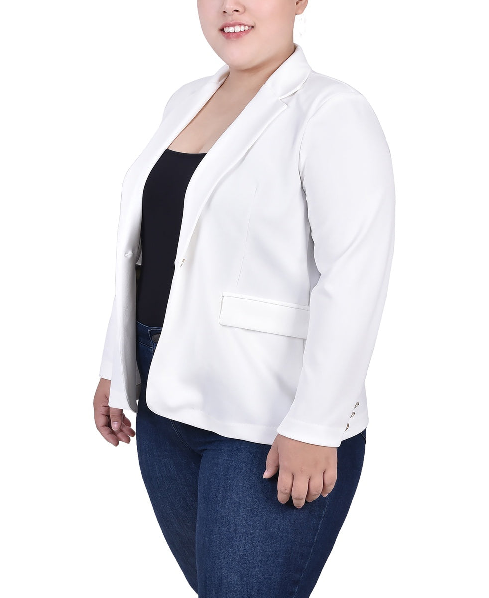  NY Collection Plus Size Long Sleeve Scuba Crepe Jacket - Black - Bonton