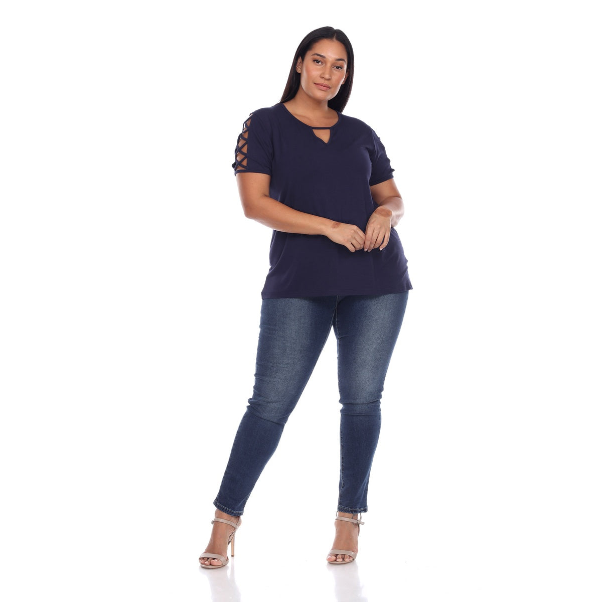  White Mark Plus Size Keyhole Neck Cutout Short Sleeve Top - 1X - Bonton