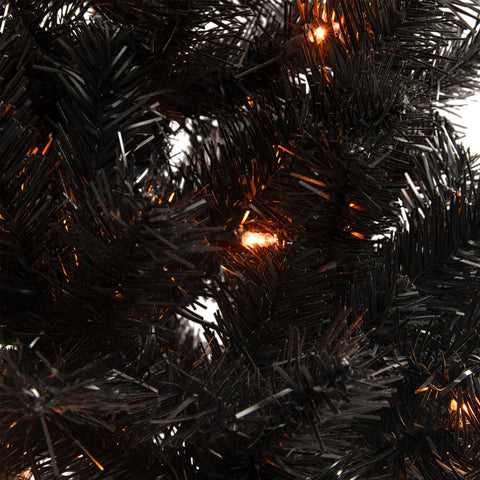 Pre-Lit Medium Black Noble Spruce Artificial Halloween Tree - 3' - Orange Lights