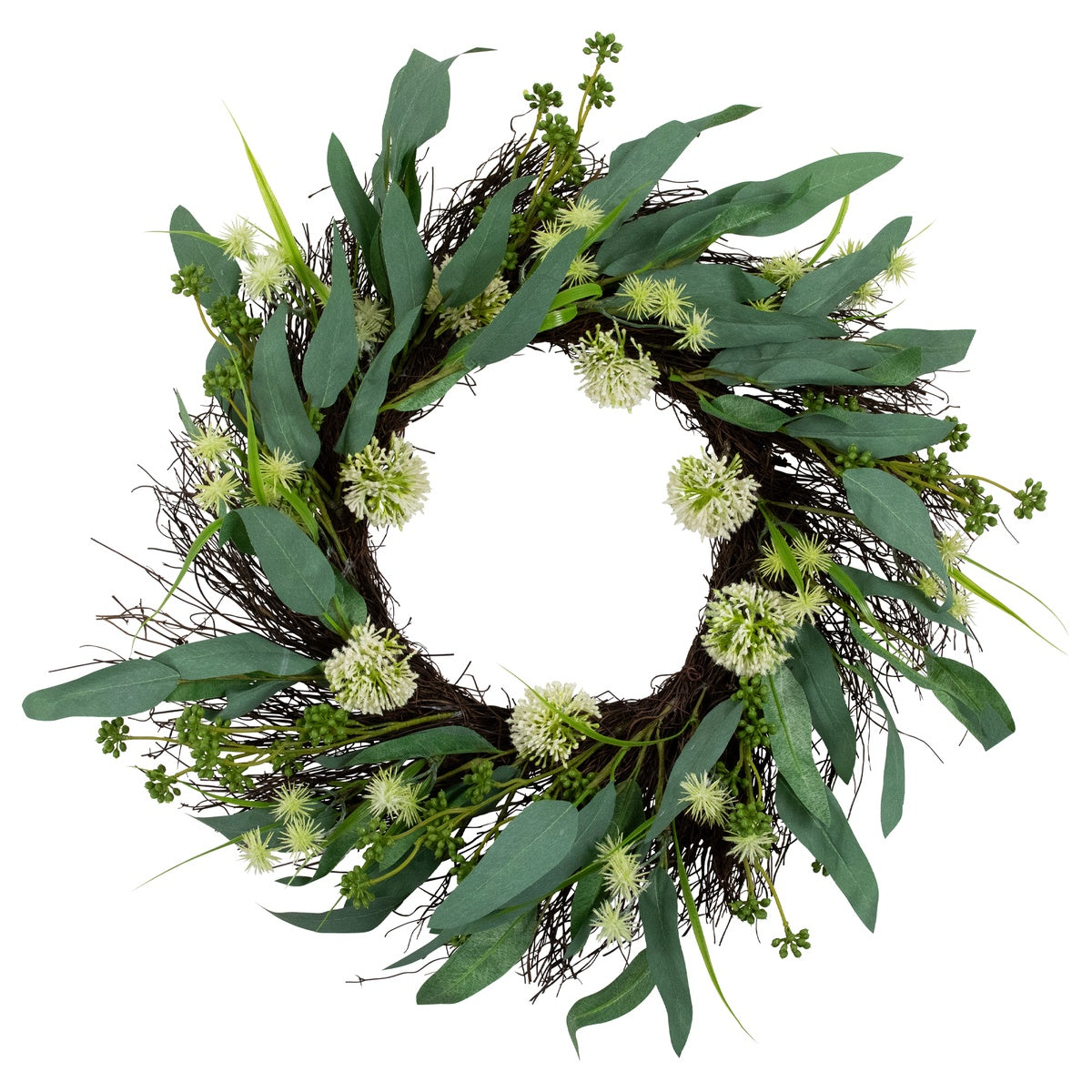  Northlight Olive Leaf and Floral Twig Spring Wreath - 23