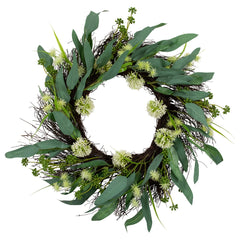 Olive Leaf and Floral Twig Spring Wreath - 23" - Green and White