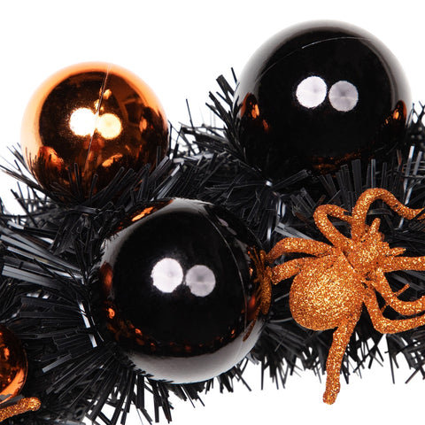 Spiders and Ornaments Halloween Wreath - 18" - Orange and Black - Unlit