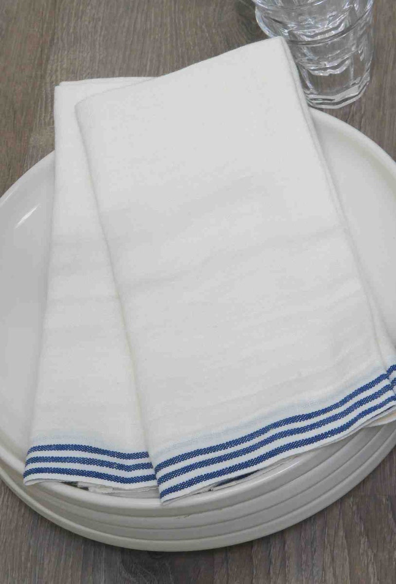  Caravan Alsace White Tea Towels 20x30 - Set of 2 - White & Blue - Bonton