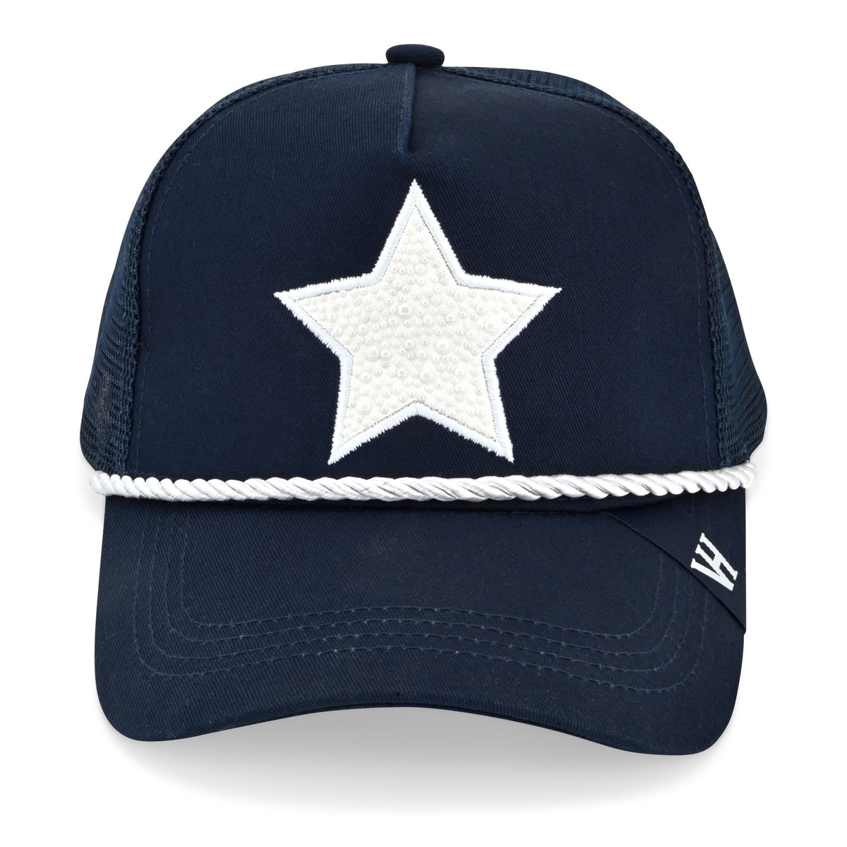  Vintage Havana Vintage Havana Trucker Hat for Women – Navy Mesh & Canvas Adjustable Cap With Pearl Star & Rope - Default Title - Bonton