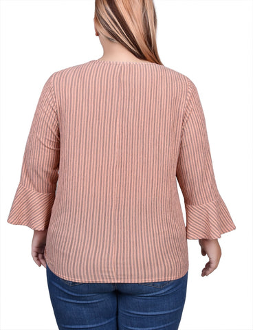 Plus Size 3/4 Bell Sleeve Textured Knit Top