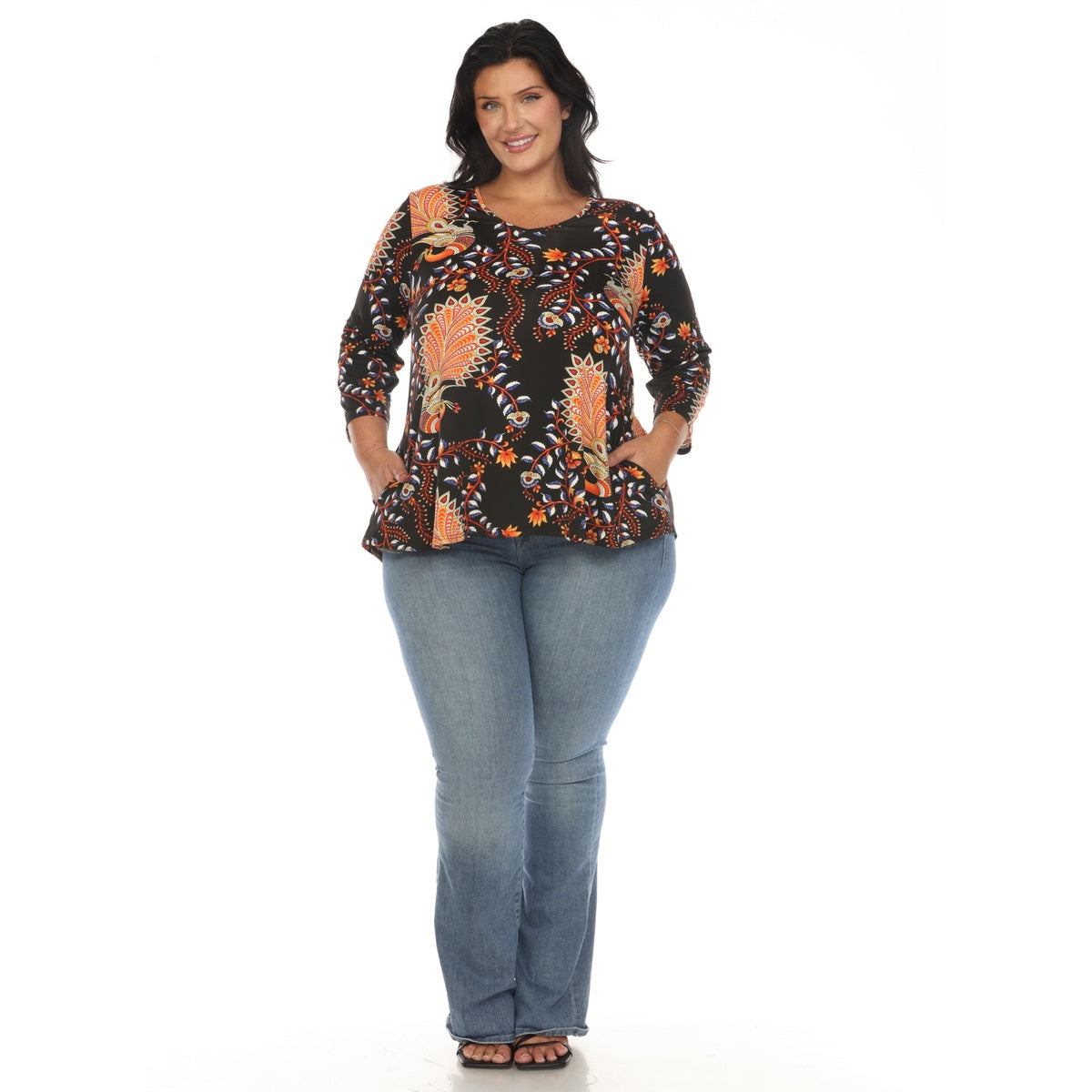  White Mark Plus Size Vibrant Boho Swing Top - 1X - Bonton