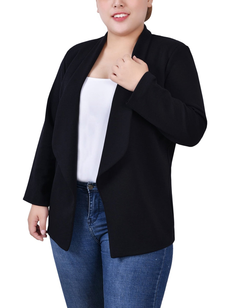  NY Collection Plus Size 3/4 Sleeve Ponte Jacket - Black - Bonton