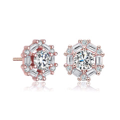 Ga Rhodium Plated With Round Baguette Cubic Zirconia Stud Earrings