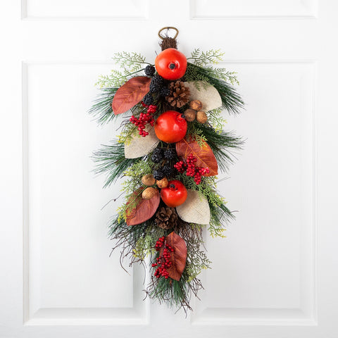 30" Autumn Harvest Mixed Berry and Pomegranate Artificial Teardrop Swag - Unlit