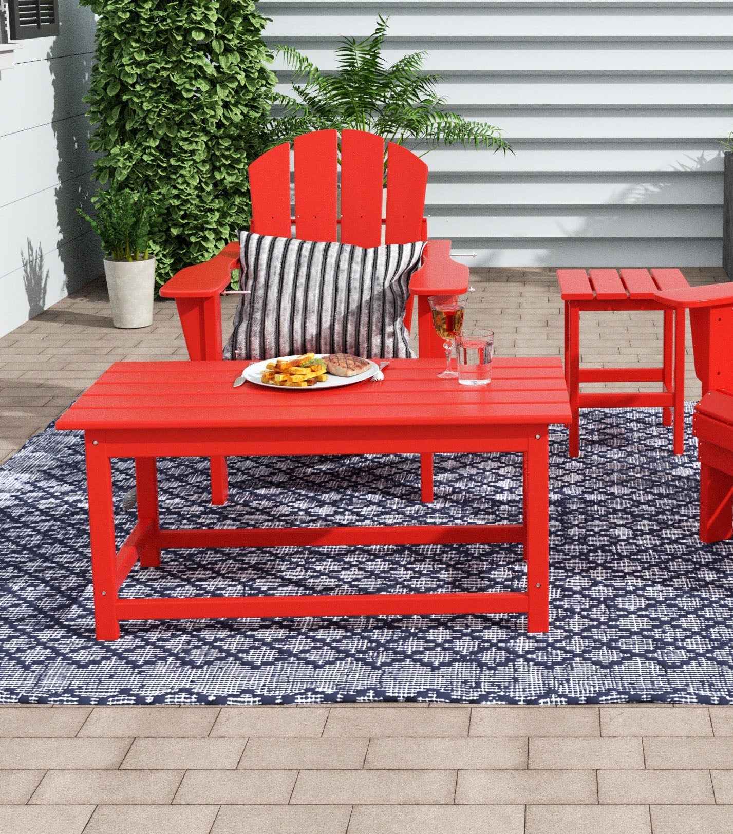  Westin Furniture Outdoor Patio Classic Adirondack Coffee Table - Red - Bonton