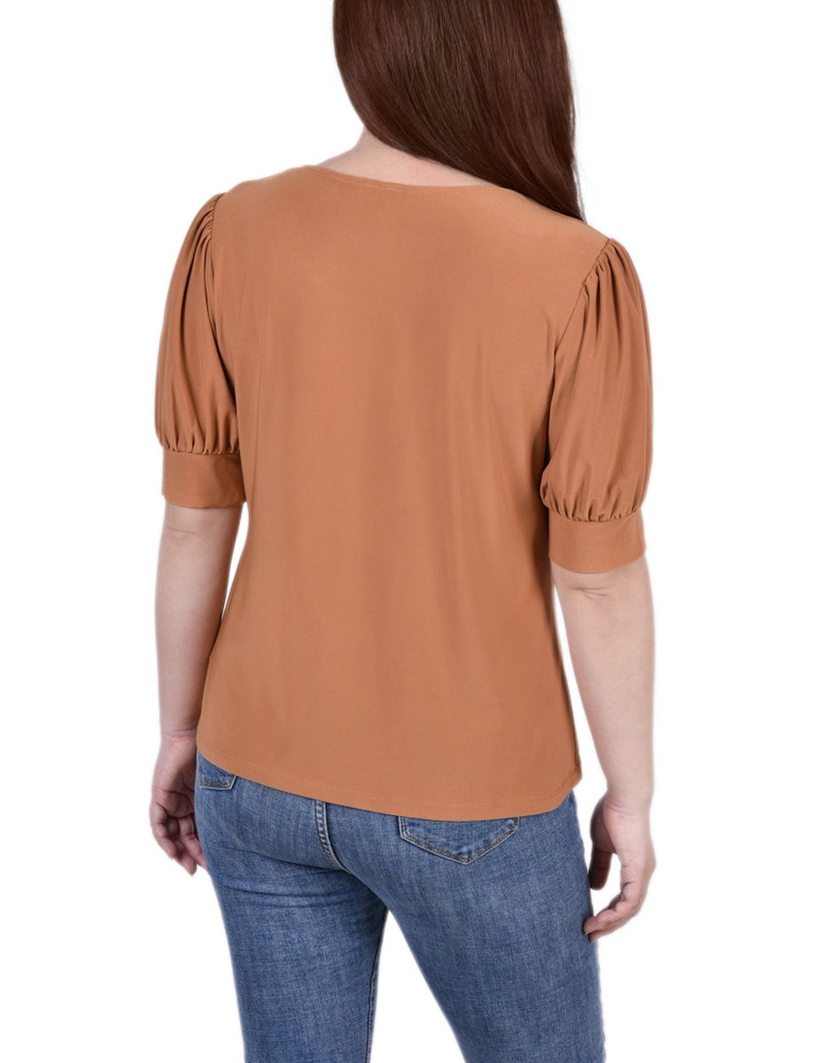  NY Collection Short Sleeve Balloon Sleeve Top With Hardware - Samoan Sun - Bonton