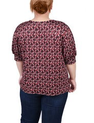 Plus Size Short Sleeve Balloon Sleeve Top With Hardware