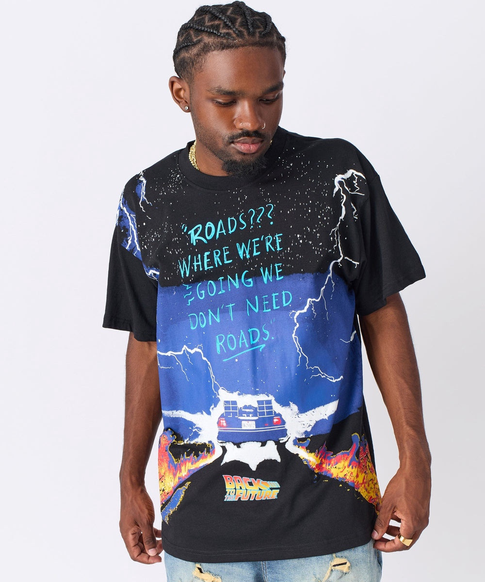  Back to the Future We Don't Need Roads Short Sleeve Tee - Black - BLACK - Bonton